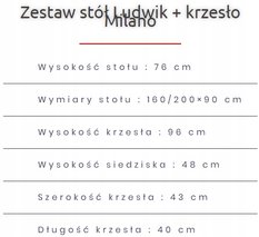 Zestaw do jadalni stół LUDWIK 160/200x90 cm rozkładany + 6 krzeseł MILANO orzech - Miniaturka zdjęcia nr 4