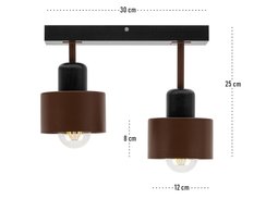 Lampa sufitowa 30x12x25 cm dwupunktowy spot z drewna i metalu gwint E27 brązowo-czarna do salonu - Miniaturka zdjęcia nr 3