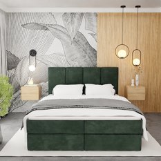 Łóżko kontynentalne 140x200x113 cm tapicerowane podwójne z materacem butelkowa zieleń - Miniaturka zdjęcia nr 8