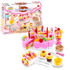 Tort urodzinowy do krojenia kuchnia zabawka dla dzieci 75 elementów różowy 21x10x28cm