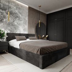 Łóżko tapicerowane do sypialni basic 120x200x88 cm podwójne z pojemnikiem czarne  - Miniaturka zdjęcia nr 1