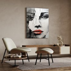 Obraz Do Sypialni Nowoczesny PORTRET Kobiety Czerwone Usta Beton 80x120cm - Miniaturka zdjęcia nr 3