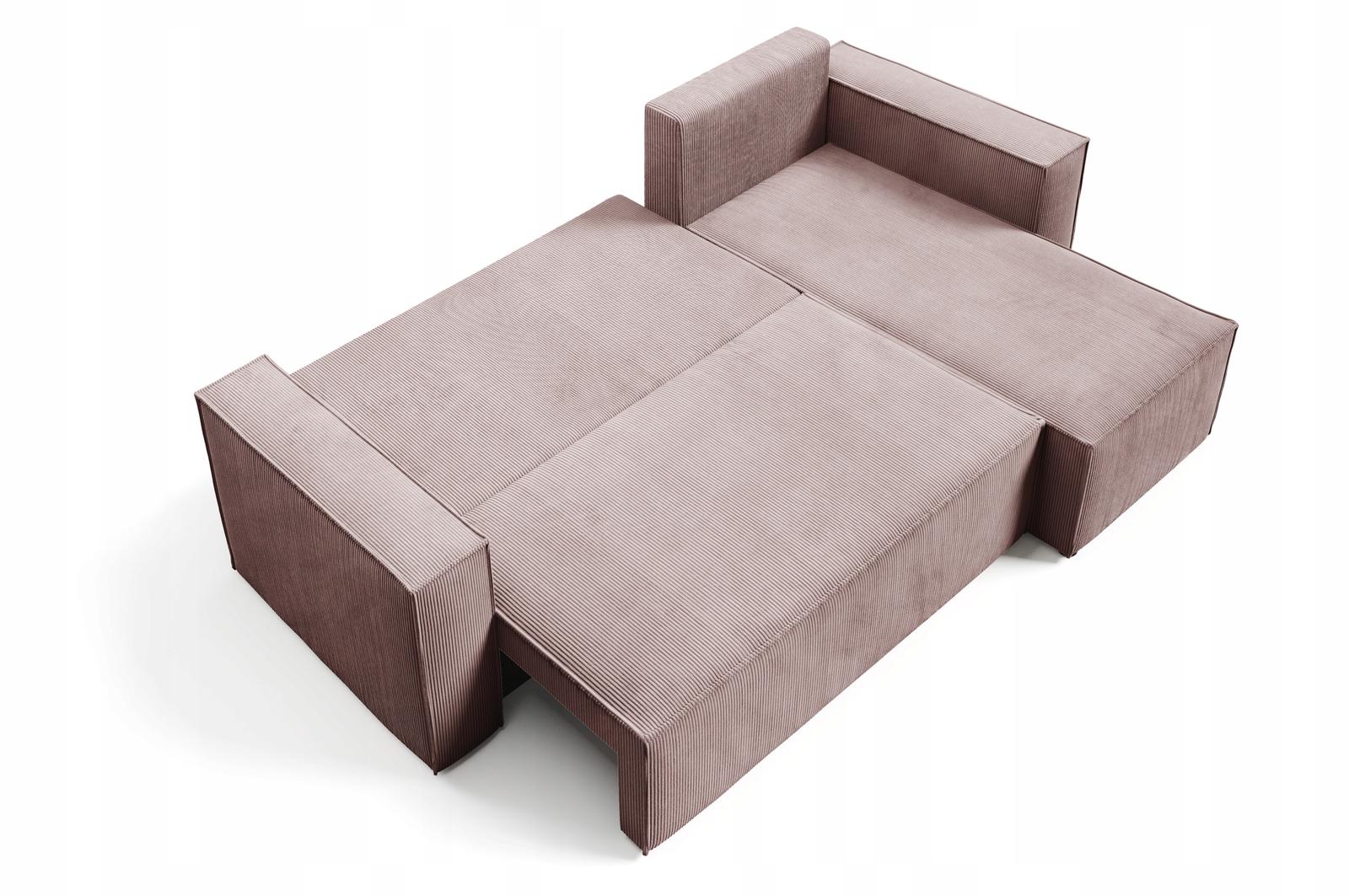 Narożnik CORDA 248x150x93 cm z funkcją spania automatem i pojemnikiem sztruks różowy do salonu nr. 5
