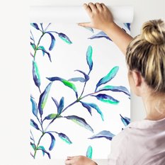 Tapeta Do Salonu Kolorowe LIŚCIE Rośliny Akwarela  - Miniaturka zdjęcia nr 5