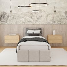 Łóżko Tapicerowane Do Sypialni 90x200cm Podwójne z Pojemnikiem Beżowe - Miniaturka zdjęcia nr 2