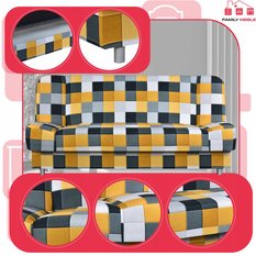 Wersalka SARA PRINT 200x95 cm kwadraty rozkładana kanapa z pojemnikiem sofa do salonu Geometry - Miniaturka zdjęcia nr 4