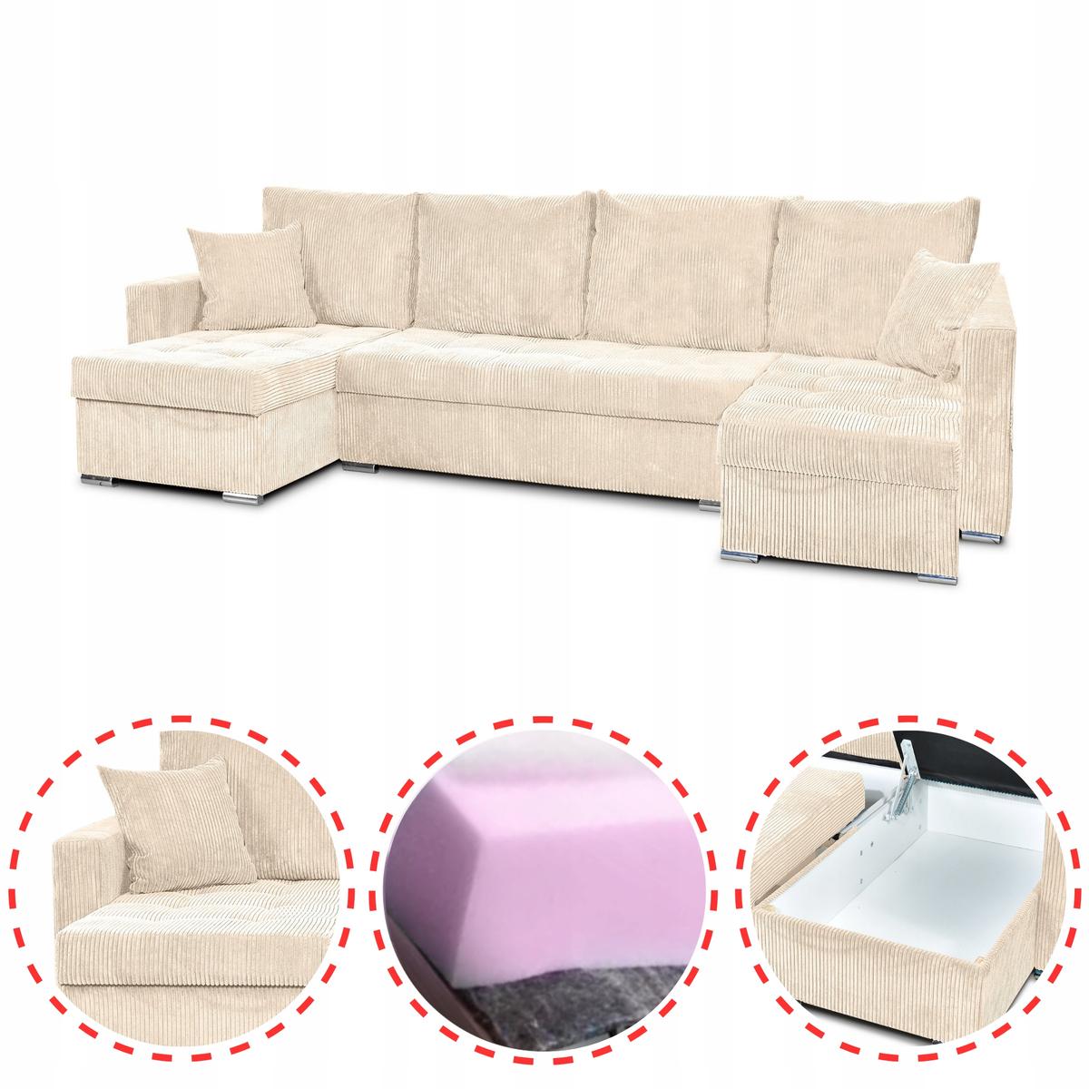 Narożnik Bonito BIG 296x74x104 cm kształt U z funkcją spania i przechowywania Anafi sztruks beżowy nr. 2