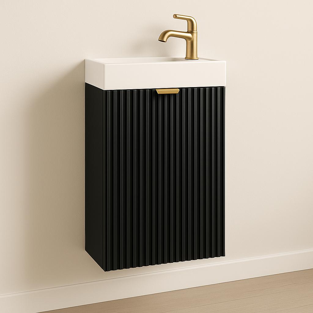 Szafka łazienkowa WILLY 40x22x57 cm z umywalką czarna ryflowana slim do łazienki 