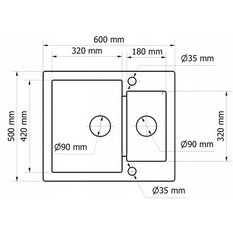 Zlewozmywak granitowy 1.5-komorowy 60x50x17,5 cm WESTA 80 bez ociekacza głęboka czerń - Miniaturka zdjęcia nr 3