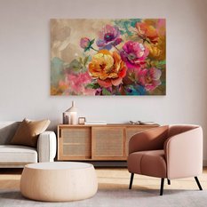 Obraz Na Płótnie Akwarelowe Kolorowe Kwiaty 120x80 Natura do Salonu - Miniaturka zdjęcia nr 6