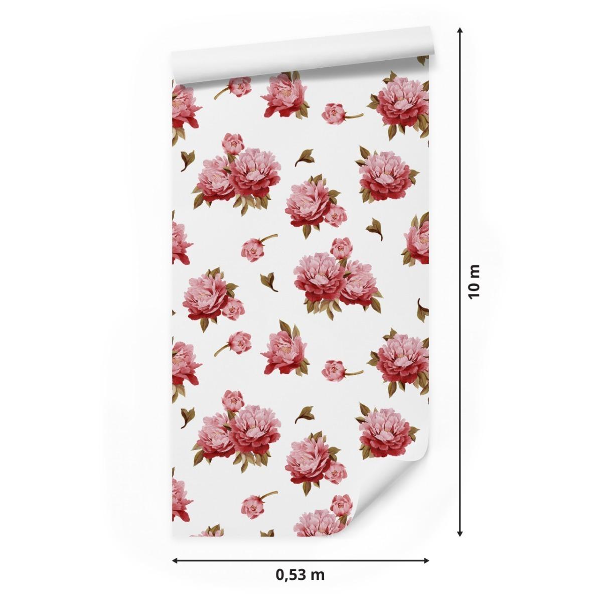 Tapeta Kolorowe PEONIE Kwiaty Akwarelowe Liście 53x1000  nr. 2