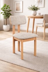 Krzesło drewniane do jadalni NILO tapicerowane dąb artisan/jasnobeżowe