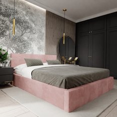 Łóżko tapicerowane do sypialni 180x200x88 cm podwójne z pojemnikiem basic różowe - Miniaturka zdjęcia nr 1