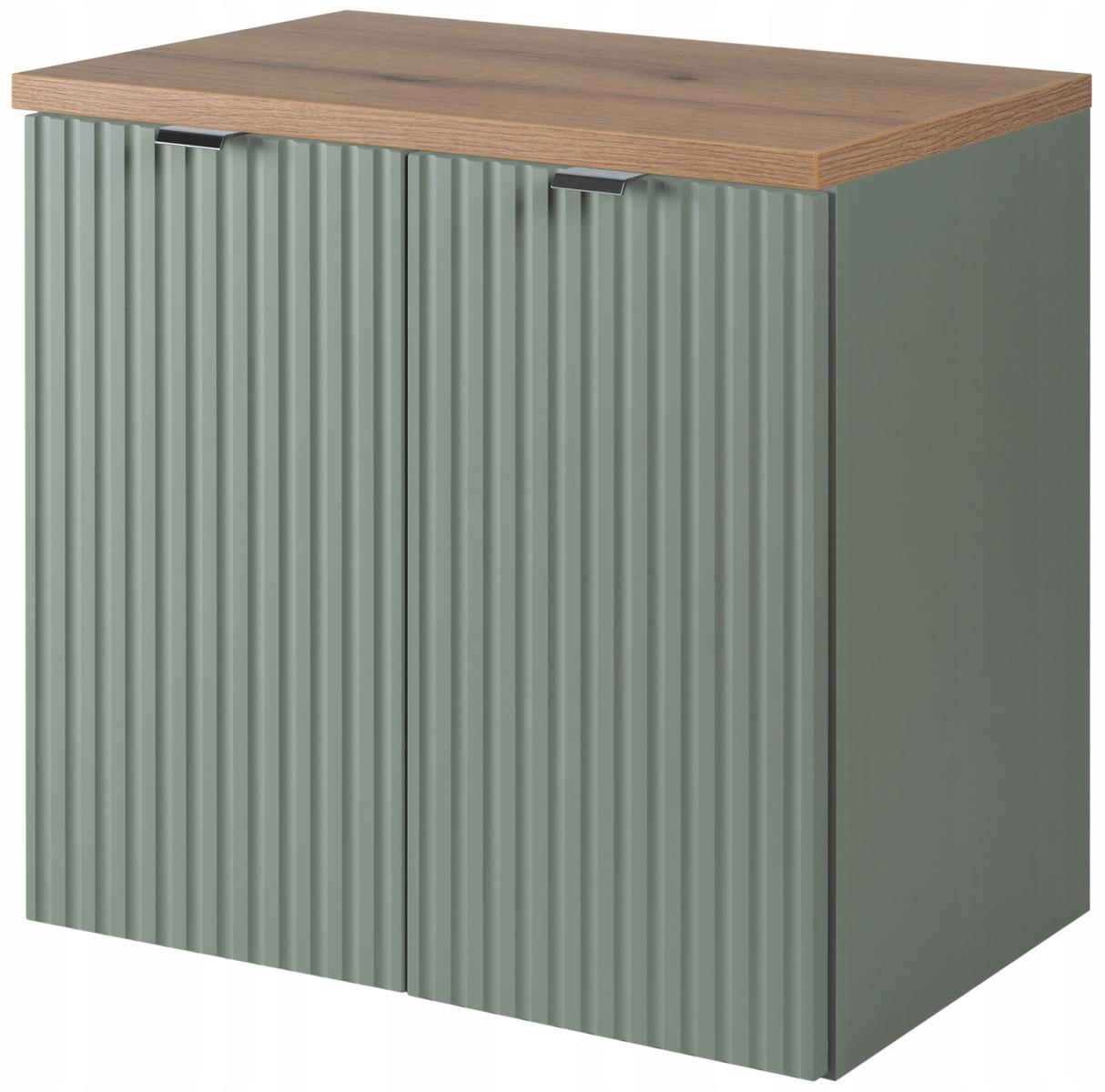 Szafka pod umywalkę Line Reed Green 60x57x39 cm zielona dąb blat ryflowane fronty 2 drzwi MDF do łazienki 