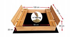 Piaskownica 120x120 cm impregnowana drewniana zamykana dla dzieci do ogrodu  - Miniaturka zdjęcia nr 3