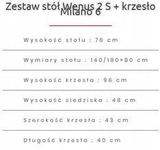 Zestaw do jadalni stół WENUS 140/180x80 cm rozkładany + 6 krzeseł MILANO biały - Miniaturka zdjęcia nr 4