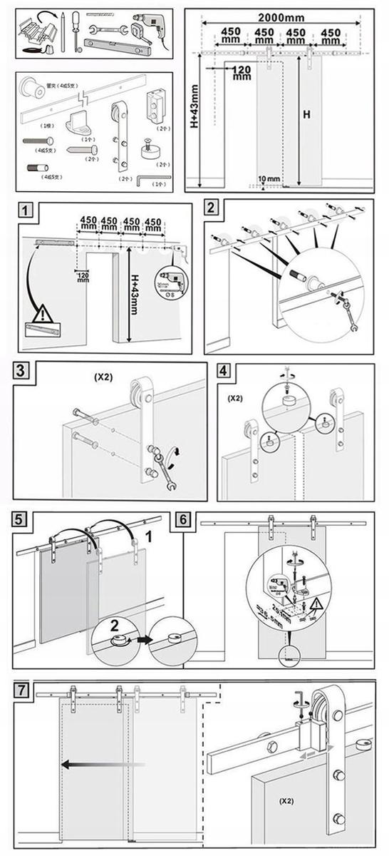 System do drzwi przesuwnych 2 m w stylu loft zestaw Barn Door nr. 12