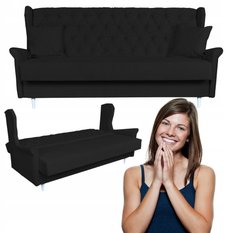 Kanapa z funkcją spania GAJA 212x95x93 cm uszak rozkładana wersalka pikowana z poduszkami TRINITY czarny - Miniaturka zdjęcia nr 2