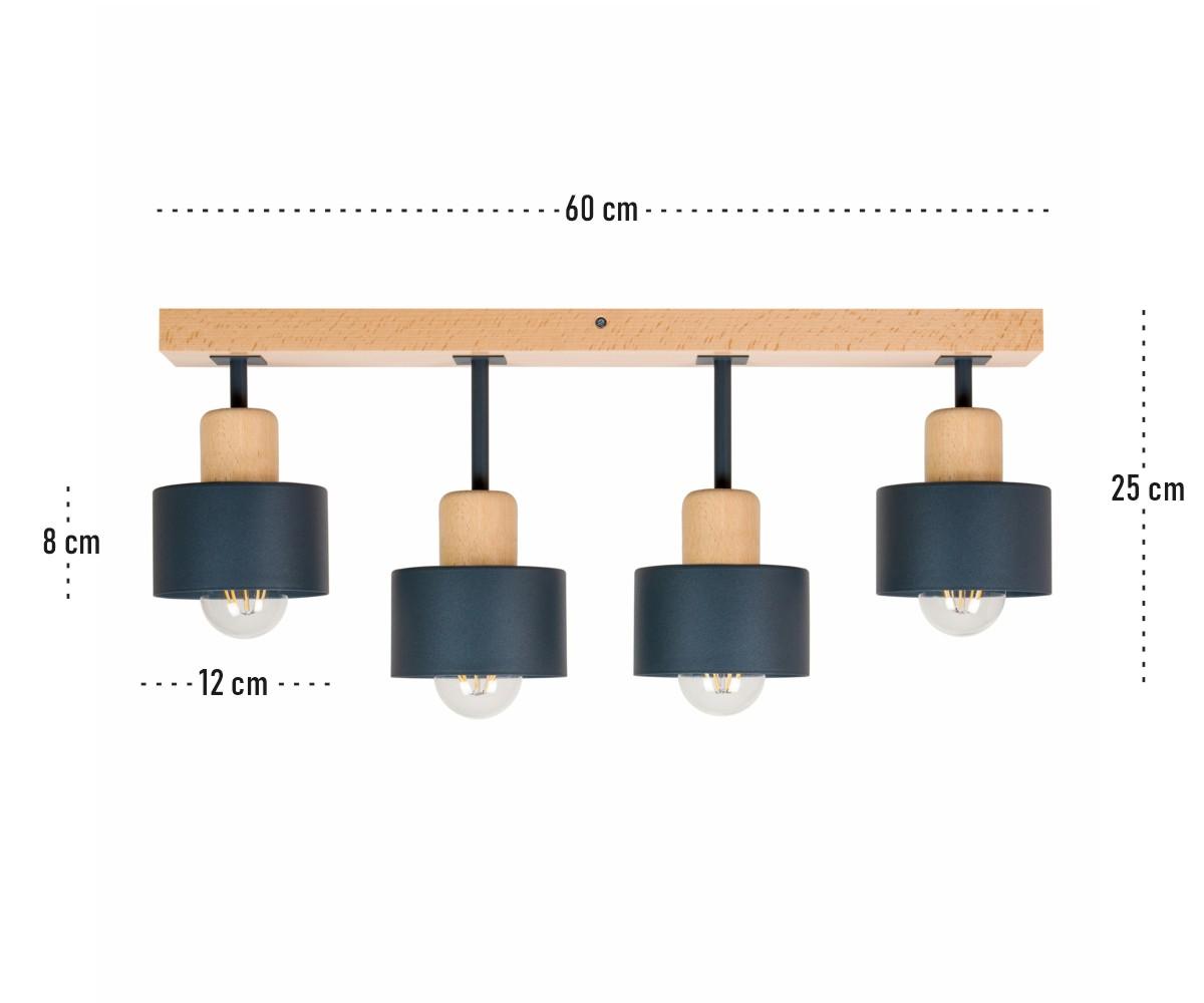 Lampa sufitowa 12 x 60 x 25 cm czteropunktowy spot z drewna i metalu gwint E27 antracytowa do salonu nr. 3