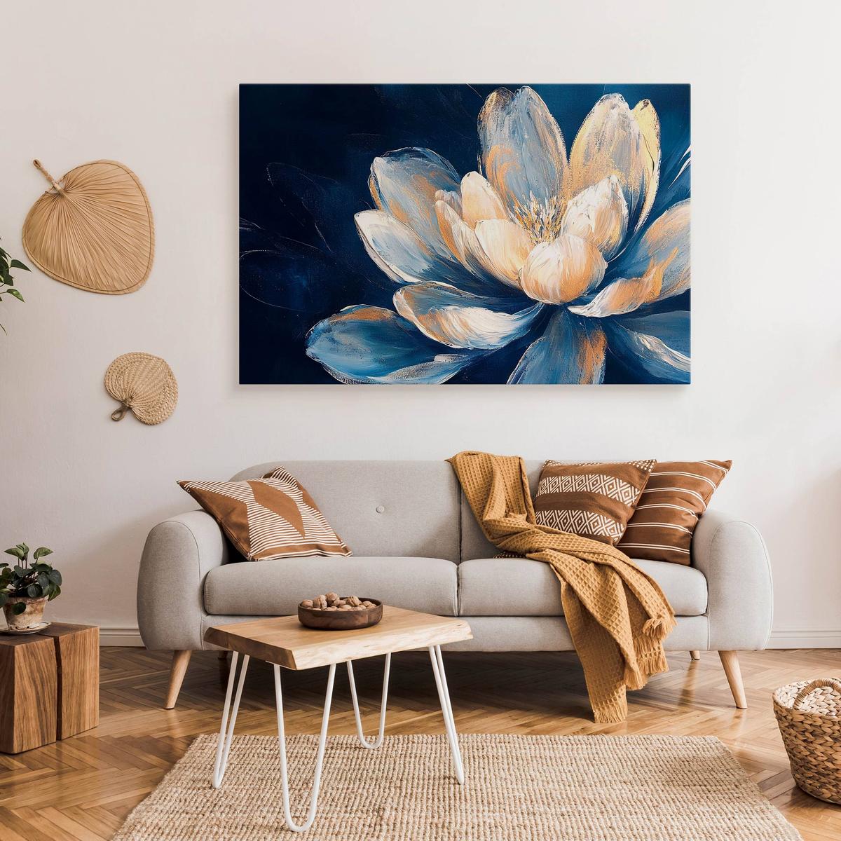 Obraz Na Płótnie Kwiaty Niebieskie Tło 120x80 Ozdoba Salonu nr. 7