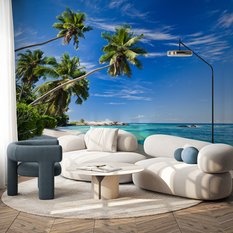 Fototapeta Plaża Ocean Palmy Dekoracja Tropikalna z Modnym efektem 3D - Miniaturka zdjęcia nr 5