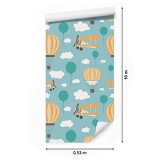 Tapeta dla dzieci balony, chmurki, samoloty, niebo  - Miniaturka zdjęcia nr 2