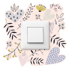 Naklejka Pod Kontakt Do Pokoju Dziecięcego 20x20 Kwiaty Serduszka Liście Boho - Miniaturka zdjęcia nr 1