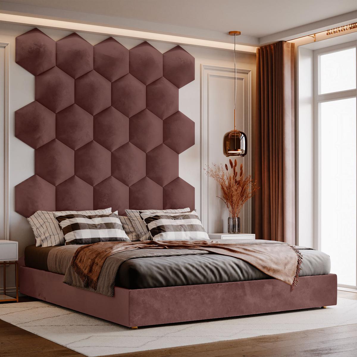 Panele tapicerowane 35x40 cm na ścianę hexagon brudny róż nr. 5