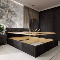 Łóżko tapicerowane do sypialni 180x200x88 cm podwójne z pojemnikiem basic czarne - Miniaturka zdjęcia nr 4