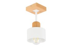 Lampa sufitowa 12 x 12 x 25 cm jednopunktowy spot z drewna i metalu gwint E27 biała do salonu - Miniaturka zdjęcia nr 1