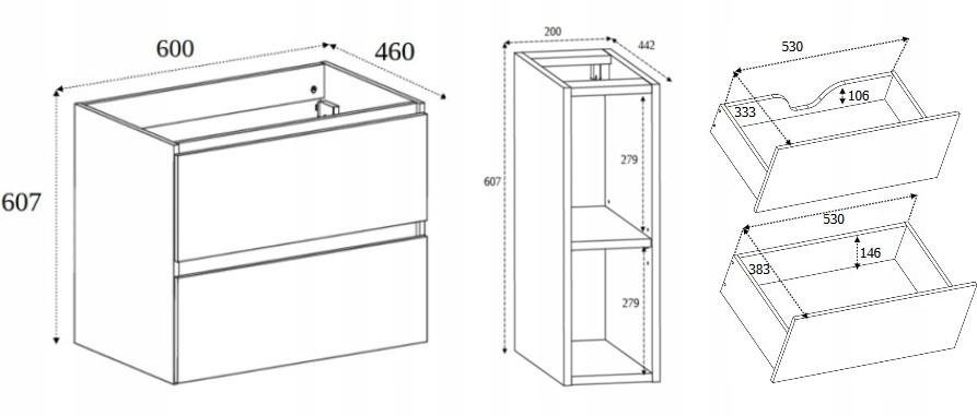 Szafka łazienkowa SIMPLE 60 cm z regałem dąb jasny nr. 15