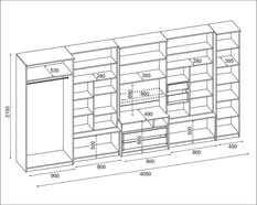 Meblościanka z szafą LENA 405x210x53 cm zestaw mebli do salonu witryna RTV Sonoma ciemna Dąb grand MDF  - Miniaturka zdjęcia nr 2