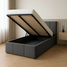 Łóżko Pojedyncze 90x200cm łóżko tapicerowane z pojemnikiem grafitowe do sypialni wezgłowie 120 cm - Miniaturka zdjęcia nr 2