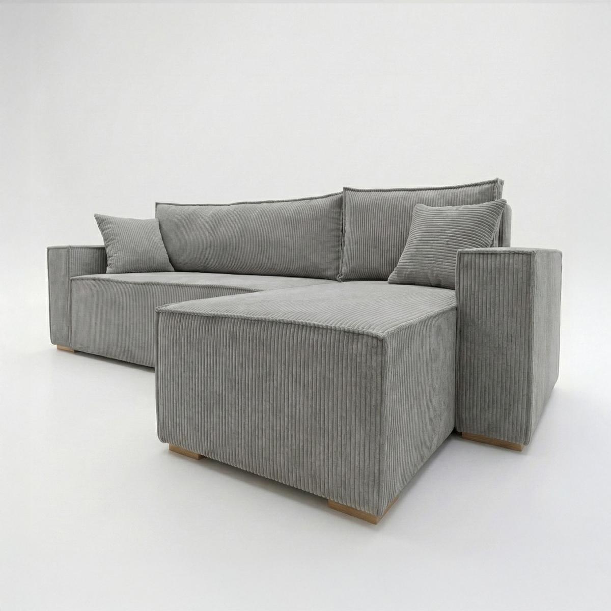 Narożnik Modena 230x52x130 cm z funkcją spania i pojemnikiem sztruks szary do salonu nr. 4