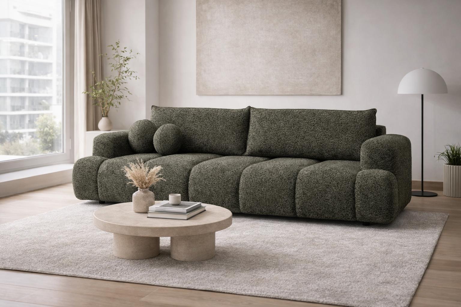 Kanapa z funkcją spania Mediolan 250x112x90 cm LOOP rozkładana trzyosobowa zieleń