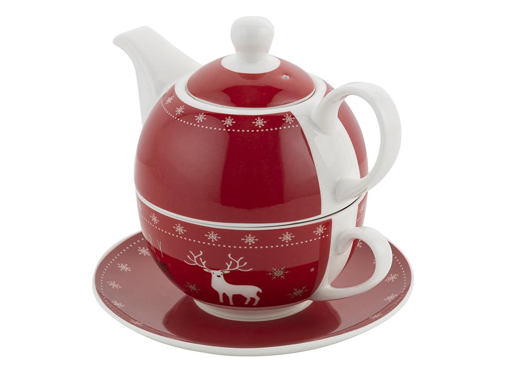 Filiżanka z dzbankiem zestaw Tea For One Rudolfo czerwony Renifer 400 ml nr. 2