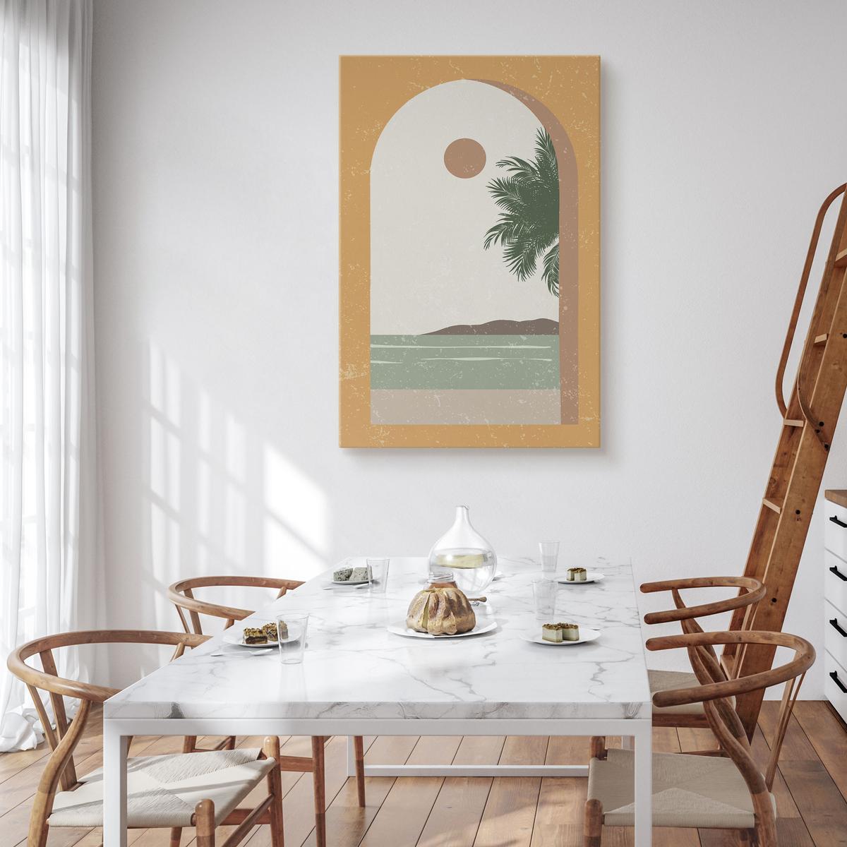 Obraz Na Płótnie Widok Z Okna Palmy Ocean Klify Styl Boho Abstrakcja 80x120cm nr. 4