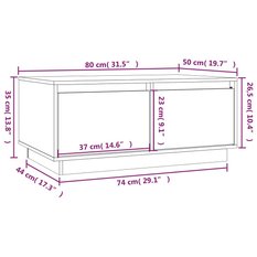 Stolik kawowy 80x50x35 cm z szufladami lite drewno sosnowe szary do salonu - Miniaturka zdjęcia nr 10