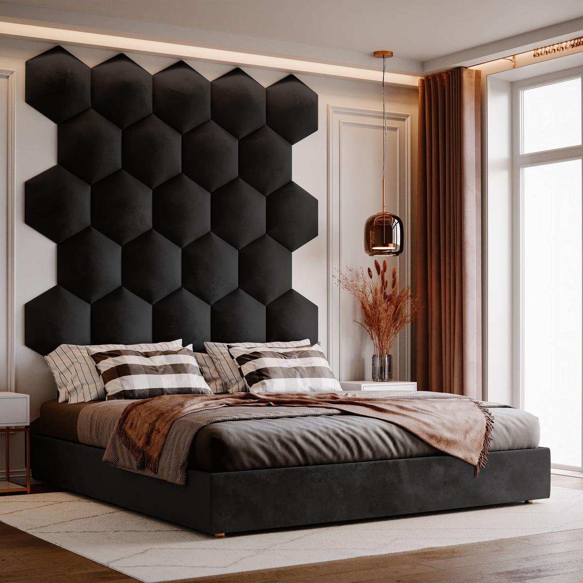 Panele tapicerowane 35x40 hexagon magic velvet czarny nr. 3
