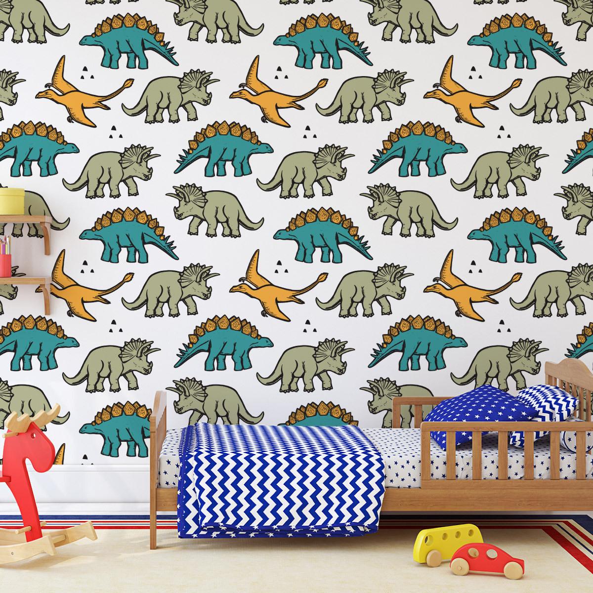 Tapeta ścienna w kolorowe dinozaury, dla dzieci  nr. 4