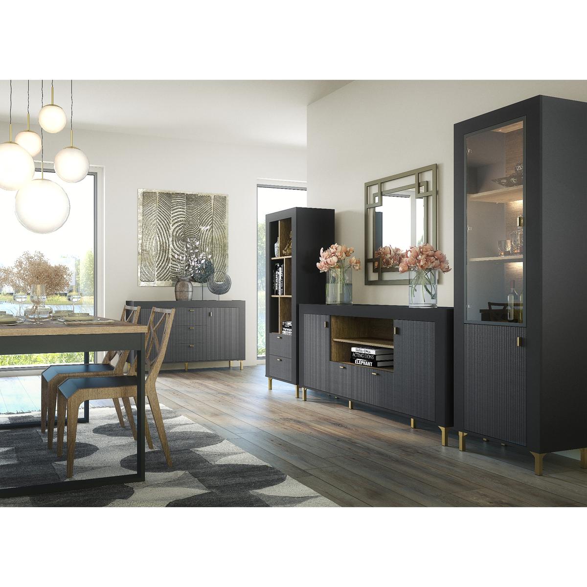 Witryna 60x40x193,6 cm Mossa z dwoma drzwiczkami i LED czarny do salonu nr. 3