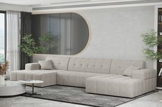 Sofa NIMES 350x82x168 cm bez funkcji spania w kształcie U pikowana do salonu NEVE perłowa
