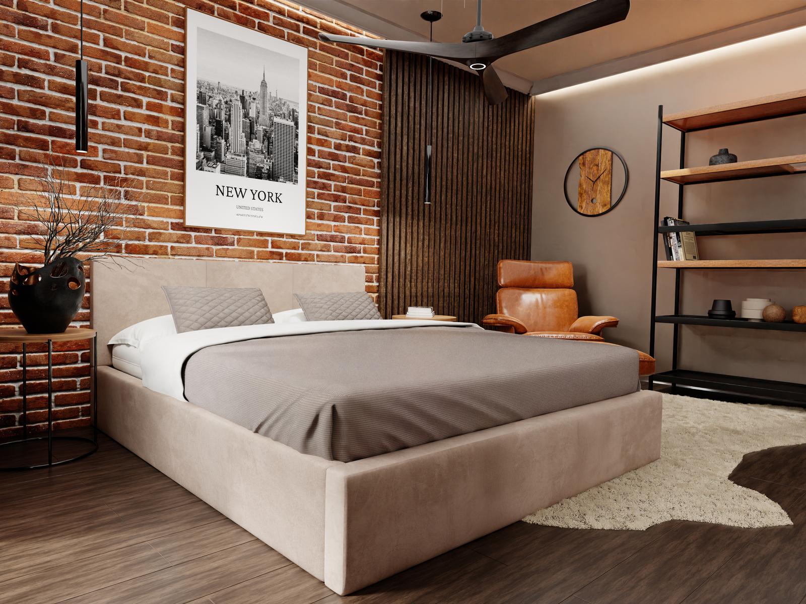 Łóżko tapicerowane do sypialni 180x200x88 cm podwójne z pojemnikiem basic beżowe nr. 8