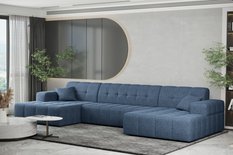 Sofa NIMES 350x82x168 cm bez funkcji spania w kształcie U pikowana do salonu NEVE niebieska