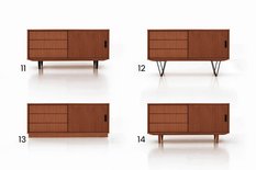 Szafka RTV 140x45x70 cm z przesuwanymi drzwiami i szufladami fornirowany dąb w kolorze tekowym do salonu - Miniaturka zdjęcia nr 2