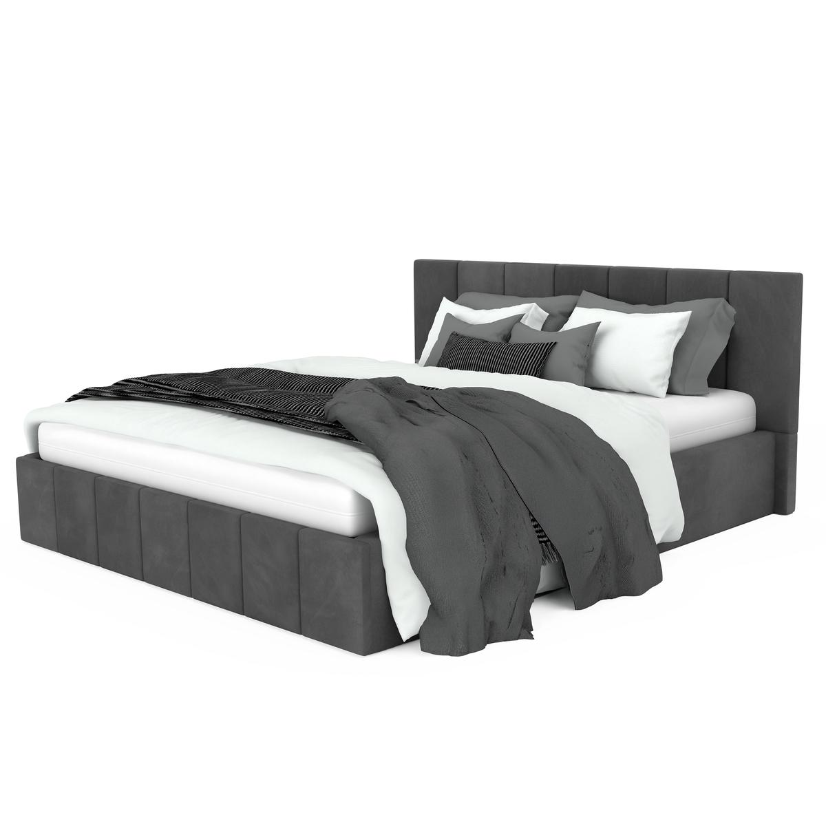 Łóżko tapicerowane 140x200 premium z pojemnikiem do sypialni grafitowe wezgłowie 107 cm nr. 8