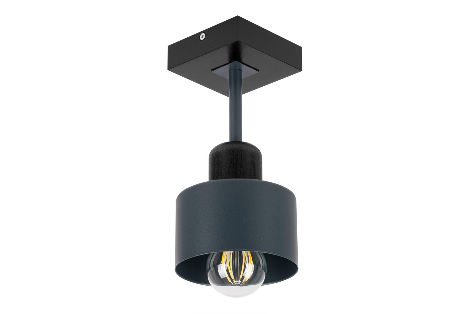 Lampa sufitowa 12x12x25 cm jednopunktowy spot z drewna i metalu gwint E27 antracytowo-czarna do salonu nr. 1