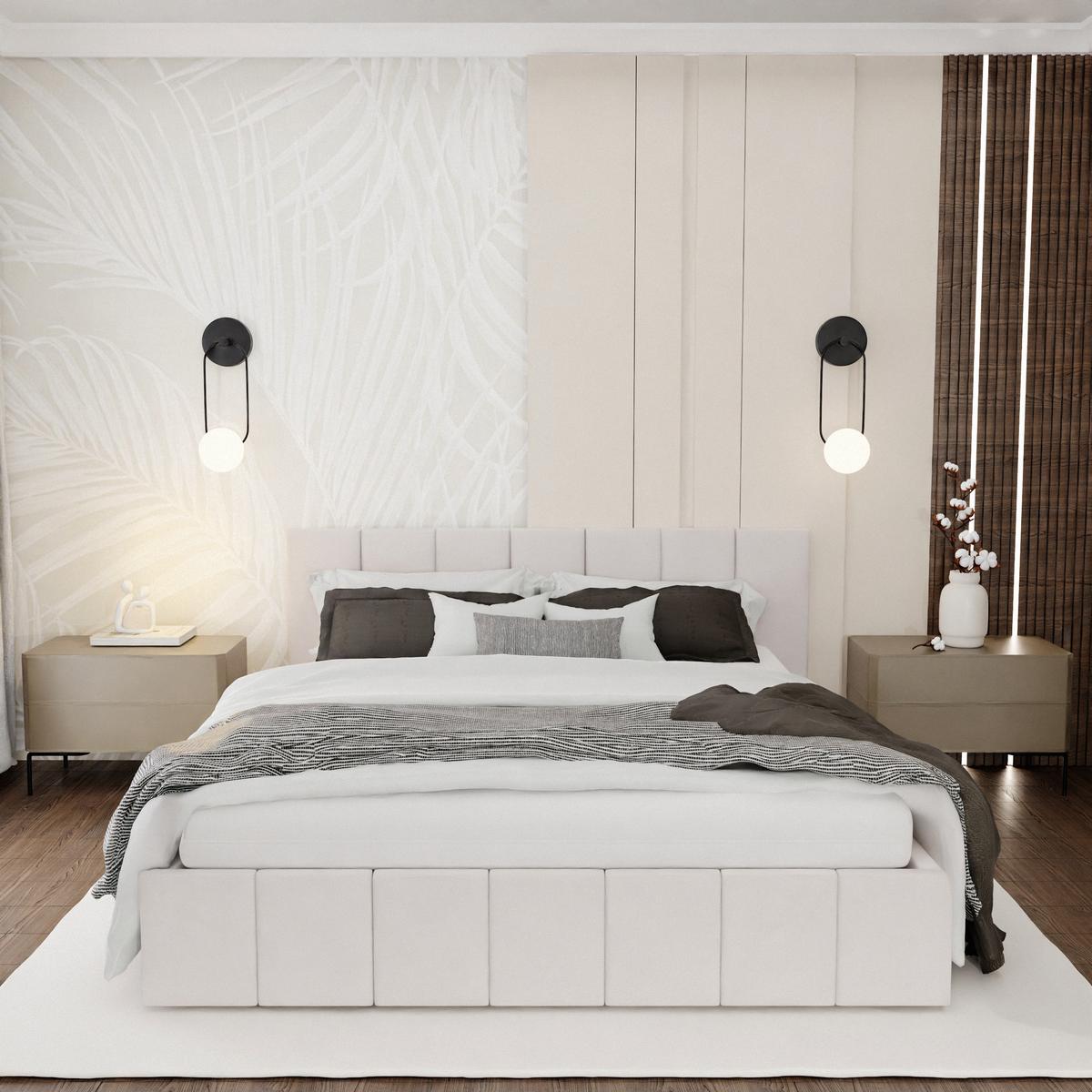 Łóżko tapicerowane 140x200 premium z pojemnikiem do sypialni kremowe wezgłowie 107 cm nr. 2