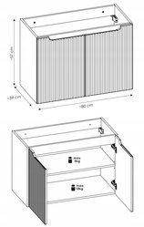Szafka Łazienkowa Z Umywalką 80 cm Wisząca 2 Drzwi Ryflowana NOVA KASZMIR - Miniaturka zdjęcia nr 4