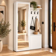 Garderoba do przedpokoju DUO 180x95x35 cm z lustrem wieszakami szafka na buty biały,  lewa obrazek